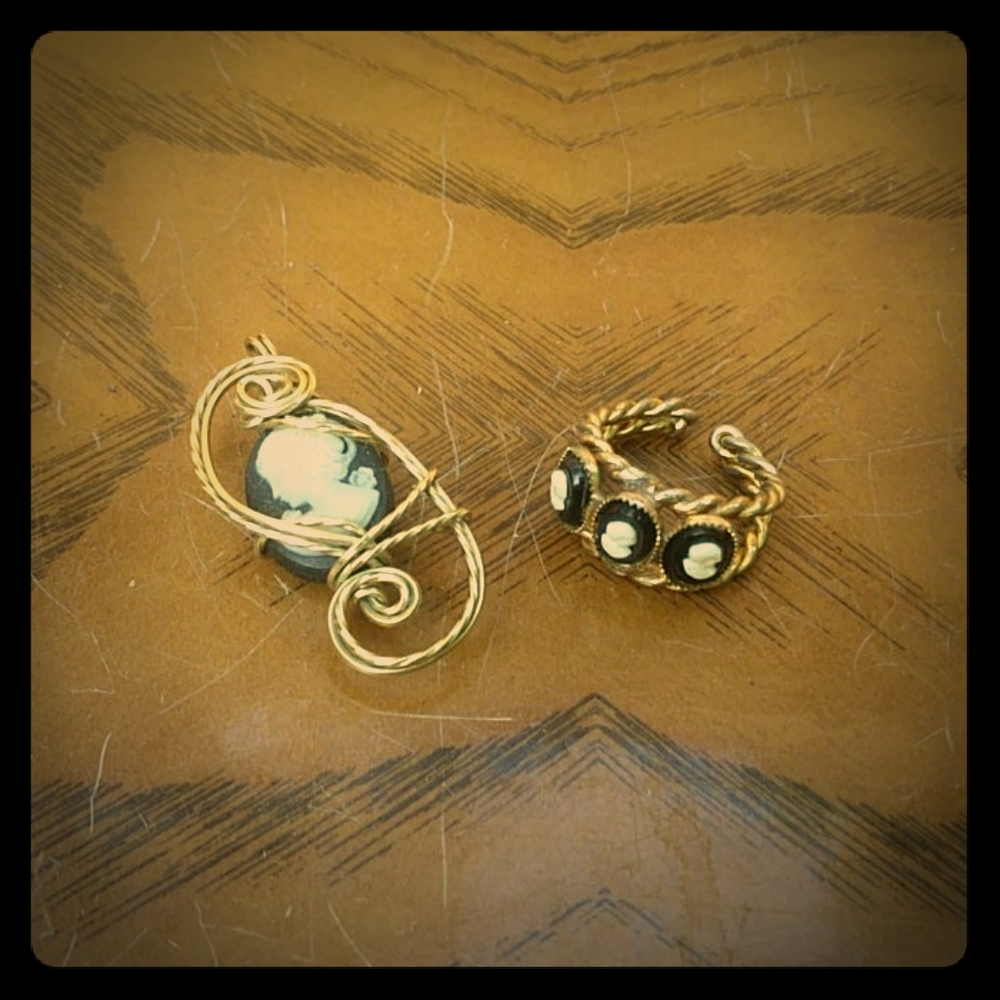 Vintage wire cameo pendant and ring